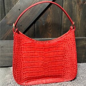 Mark Cross Red Croc Embossed Leather Medium Hobo Shoulder Bag